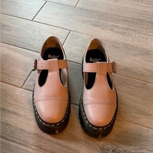 Dr. Martens Taupe Mary Jane Loafers with Yellow Stitching